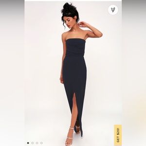 Lulus Own the Night Navy Blue Strapless Maxi Dress (Size Small)